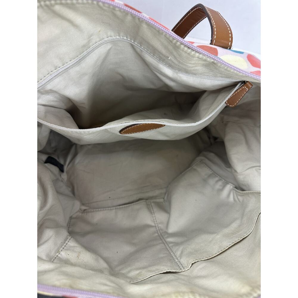 *Flawed Fossil Multicolor Geo Dot Print Coated Satchel Tote Bag Zip Top w/ Strap - Picture 13 of 16